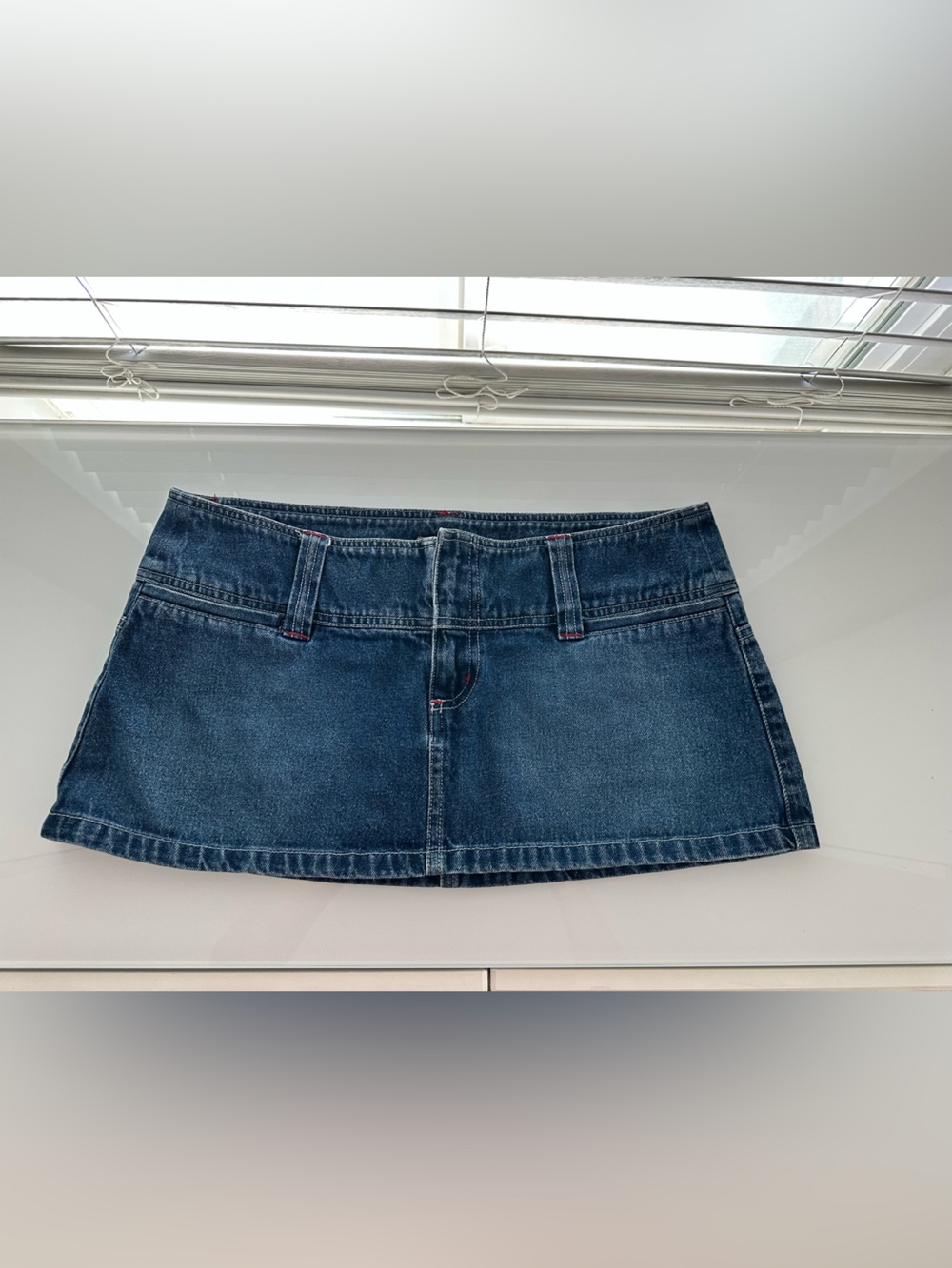 Vintage Denim Micro Mini Skirt - Red Stitch Detail - Size Large